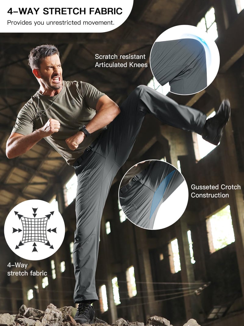 FREE SOLDIER Men's Outdoor Cargo Hiking Pants with Belt Lightweight Waterproof Quick Dry Tactical Pants Nylon Spandex (Dark Gray 36W/30L) - Image 4